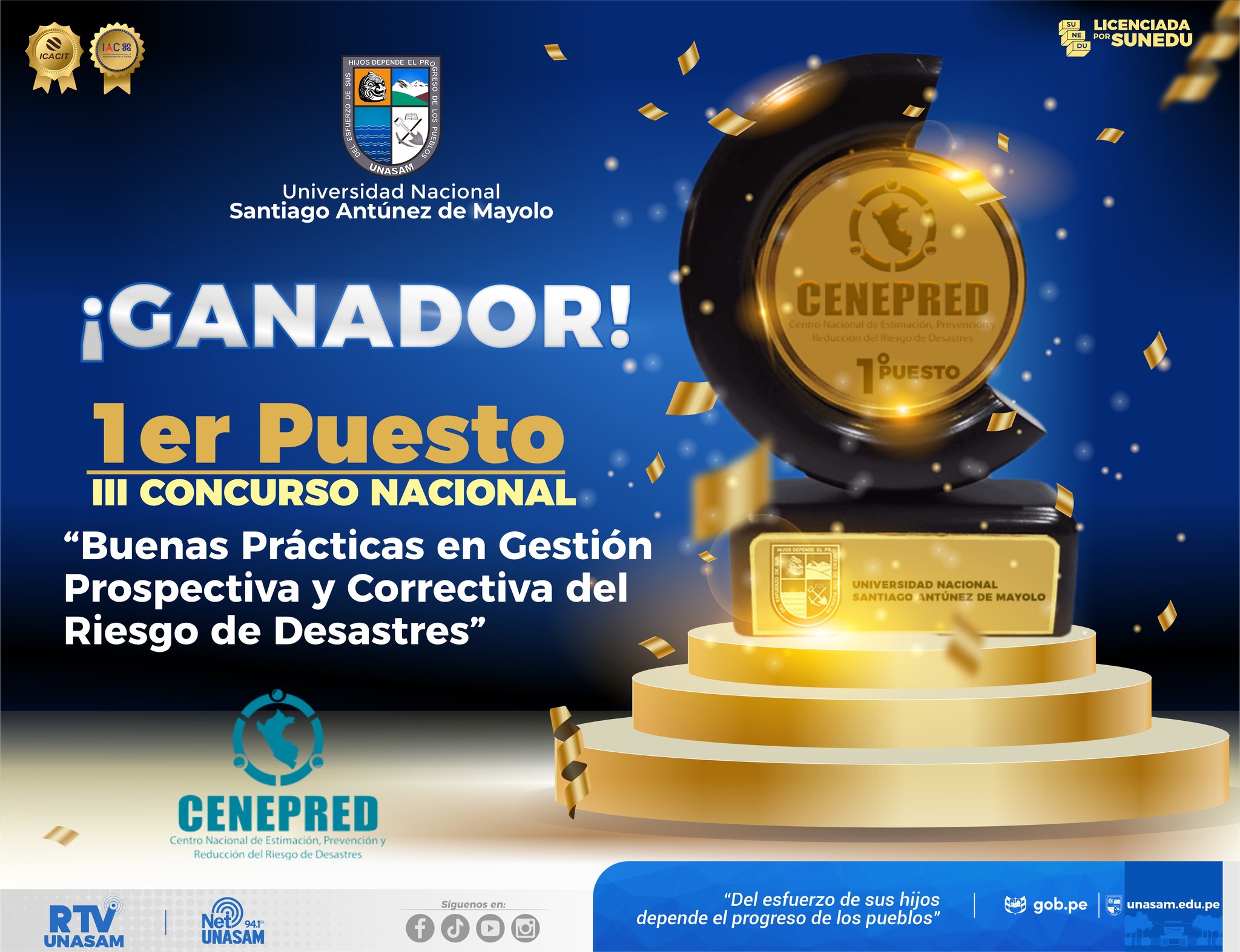 UNASAM LOGRA EL PRIMER PUESTO EN EL III CONCURSO NACIONAL DE BUENAS PRÁCTICAS DE CENEPRED